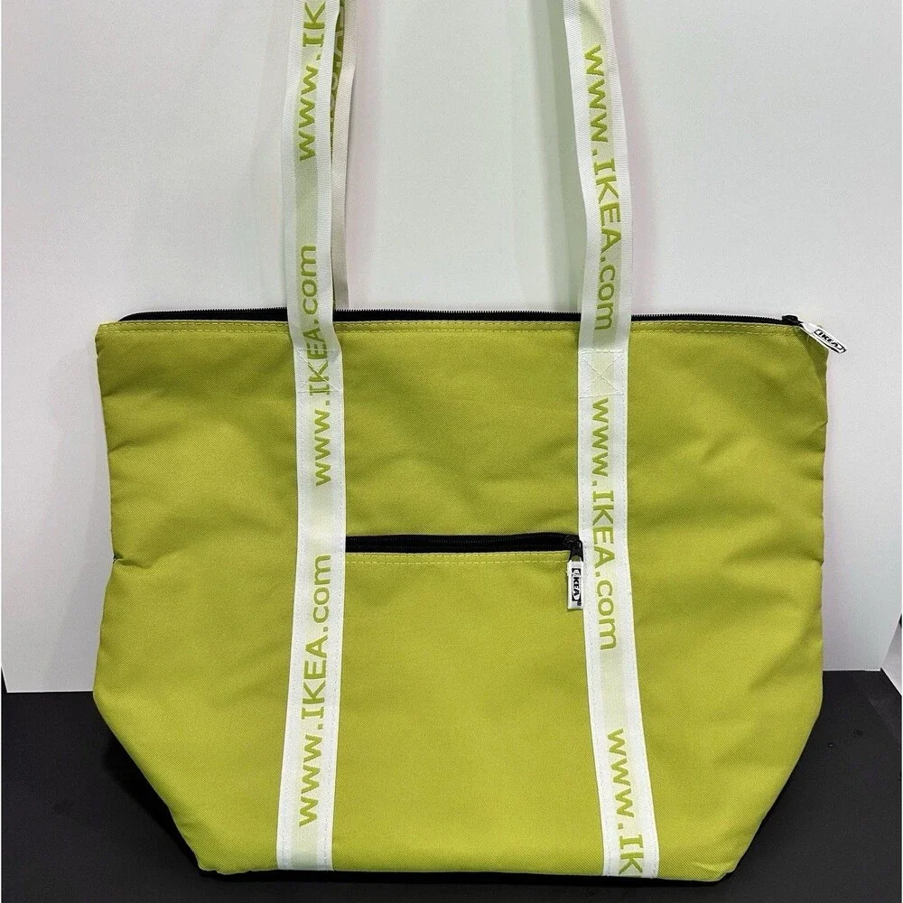 IKEA KYLVÄSKA Lime Green Insulated Cooler Tote Bag Large Zip Mesh Pocket Travel